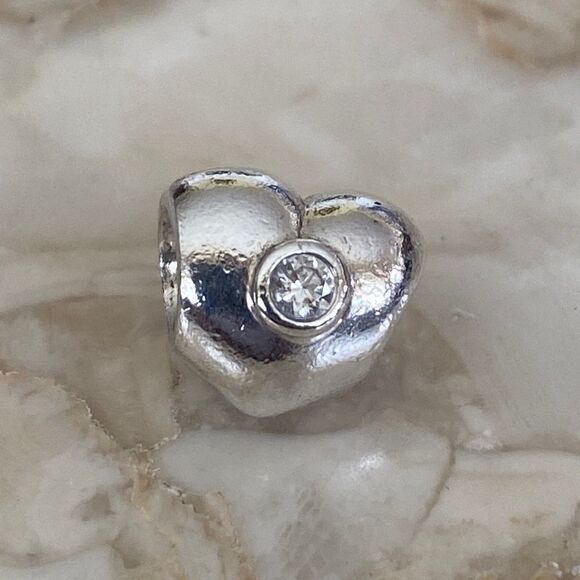 PANDORA Heart Charm 925 ALE Sterling Silver Heart Charm Clear Cubic Zirconia - Picture 2 of 4